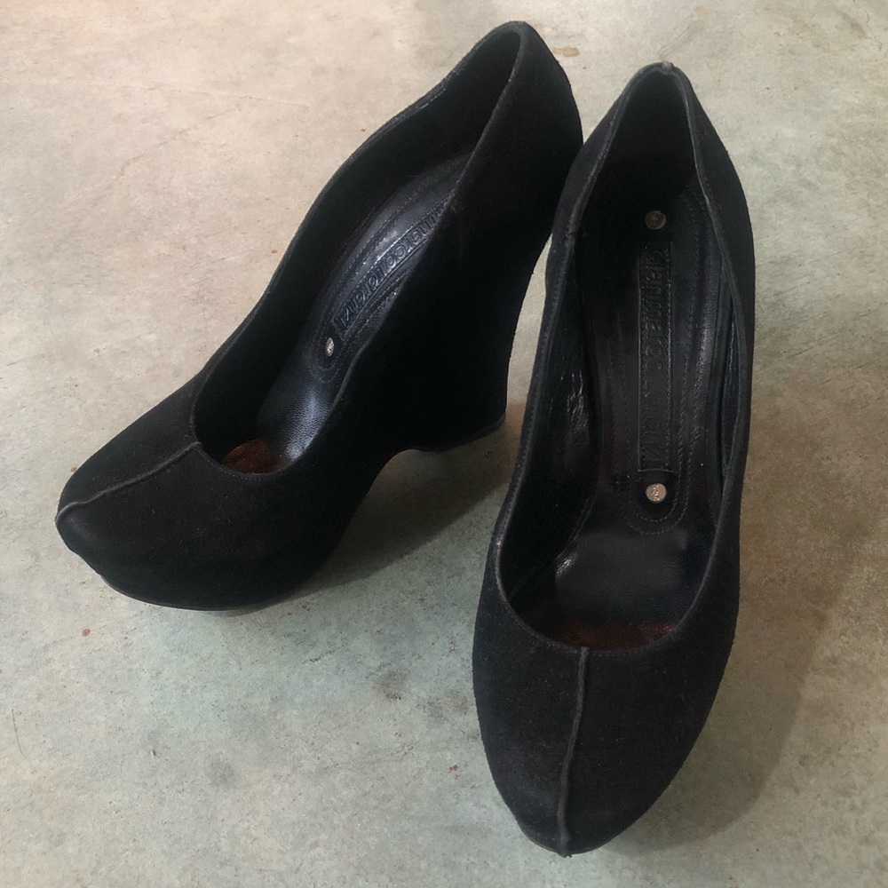 Gianmarco Lorenzi Black Suede Wedge Size 7 Great Used Condition